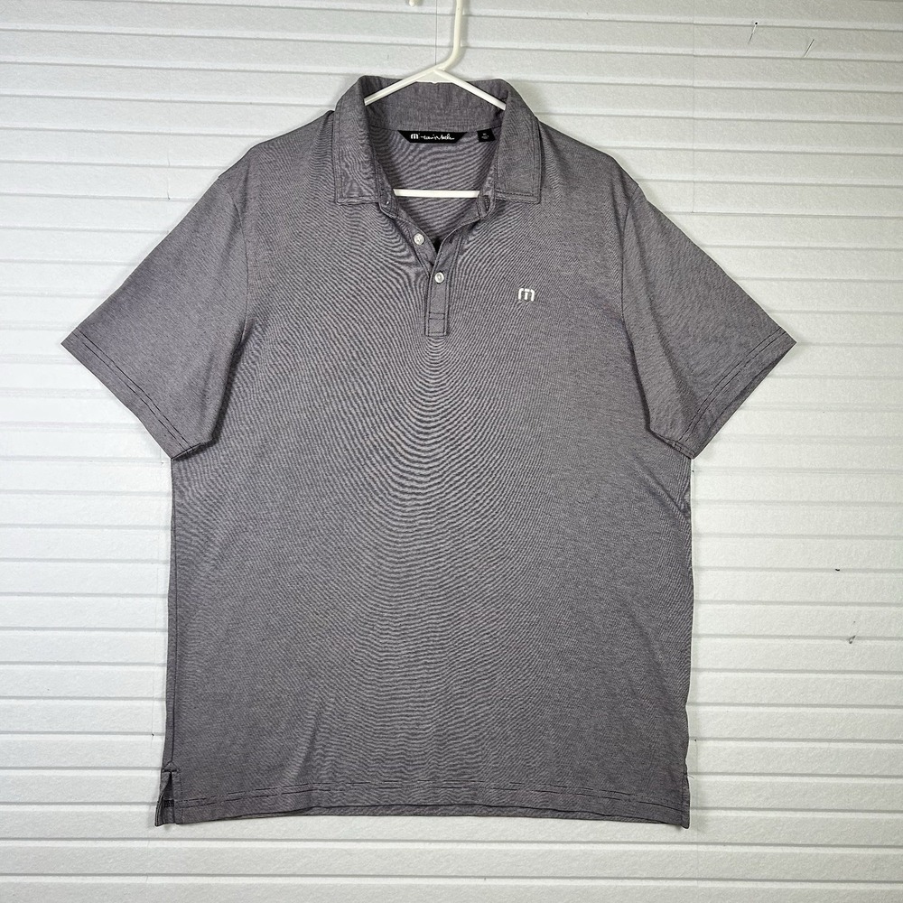 Travis Mathew Polo Shirt Mens XL Gray Black Micro Stripe Pima Cotton Golf